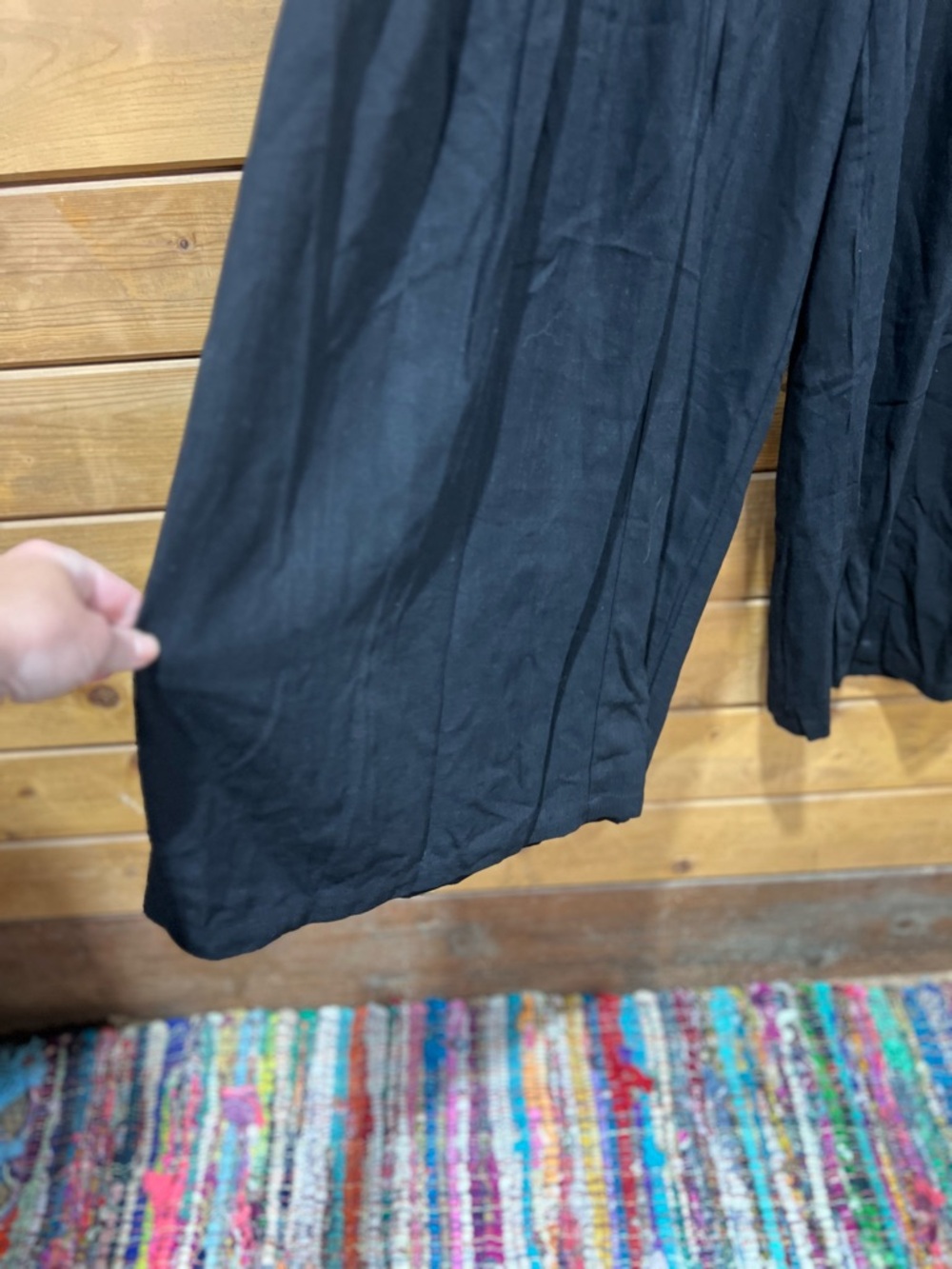 Tarsa Black Linen Blend Extreme Wide Leg Pants Oversized Elastic Waist Large - Picture 5 of 8